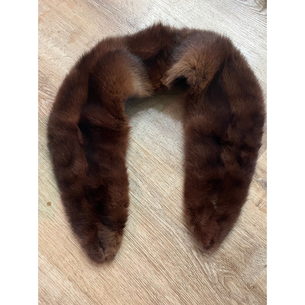 Genuine Vintage Mink Pelt Stole Three Full Body Real Fur Red/Brown Wrap Shawl